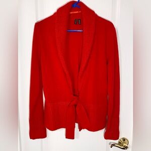 NEW Y2K Madison Fuzzy Lambswool & Angora Tie Front Cardigan Sweater Red M